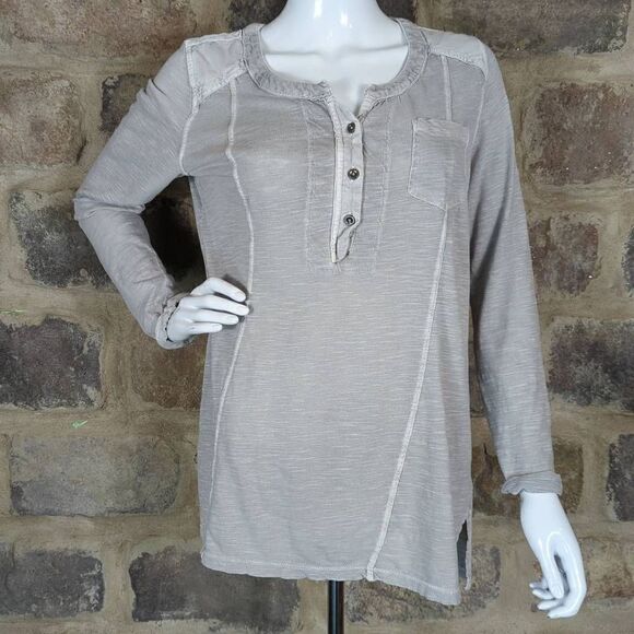 NATURAL Reflections Tunic Top Woman's Size Medium Gray‎ Slub Cotton Rolled Cuff - Picture 1 of 12